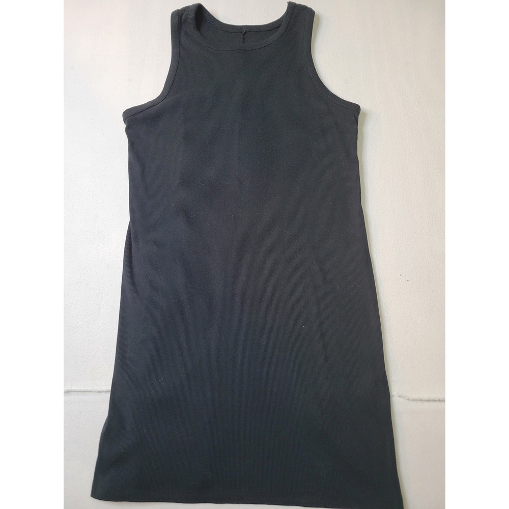 A New Day Black Ribbed Tank Dress Sleeveless Crew Neck Midi Large